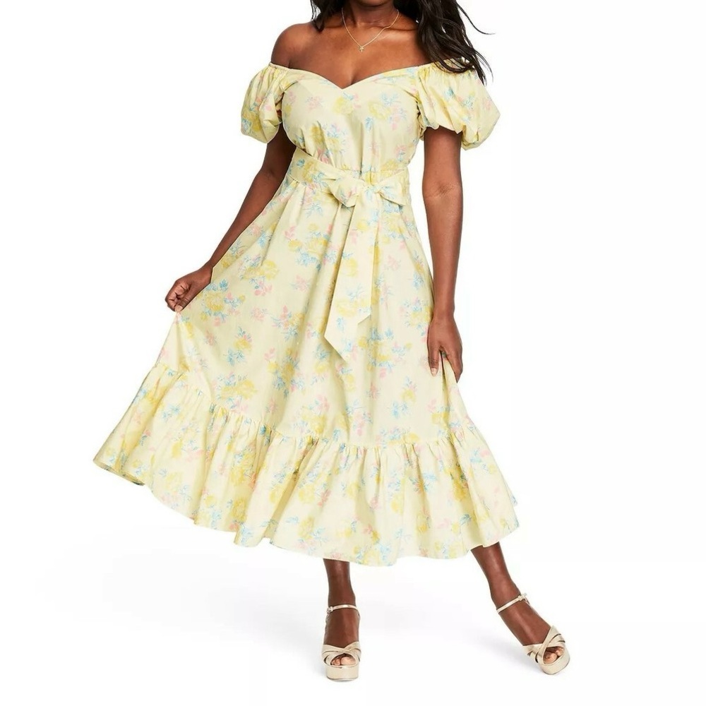 LoveShackFancy x Target Ines Puff Sleeve Pastel Yellow Floral Dress 14